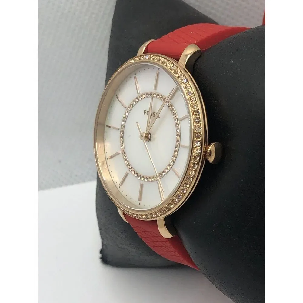 Fossil ES4452 Women's Red Silicone Analog Dial Quartz Genuine Wrist Watch OP632